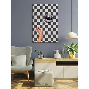 CHNLML Vintage Disco Ball Collage Poster Funky Black & White Checker Canvas Print Retro Room Aesthetics Preppy Trend Wall Art Girls' Dormitory Holiday Party Decoration 16x24Inch Unframed