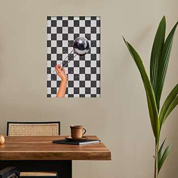 CHNLML Vintage Disco Ball Collage Poster Funky Black & White Checker Canvas Print Retro Room Aesthetics Preppy Trend Wall Art Girls' Dormitory Holiday Party Decoration 16x24Inch Unframed