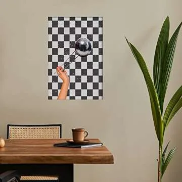 CHNLML Vintage Disco Ball Collage Poster Funky Black & White Checker Canvas Print Retro Room Aesthetics Preppy Trend Wall Art Girls' Dormitory Holiday Party Decoration 16x24Inch Unframed