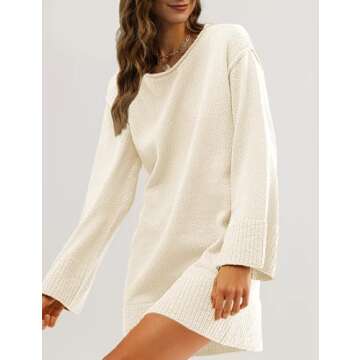 Lianlive Sweater Dress for Women Casual Long Sleeve Knit Dresses Crewneck Pullover Sweaters 2024 Trendy Fall Outfits (Beige-L)