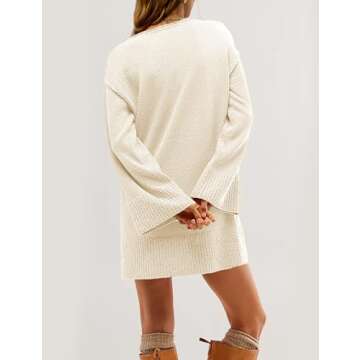 Lianlive Sweater Dress for Women Casual Long Sleeve Knit Dresses Crewneck Pullover Sweaters 2024 Trendy Fall Outfits (Beige-L)