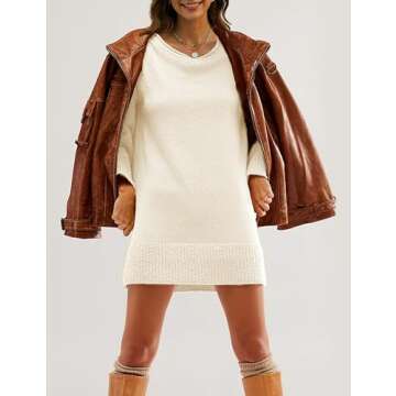 Lianlive Sweater Dress for Women Casual Long Sleeve Knit Dresses Crewneck Pullover Sweaters 2024 Trendy Fall Outfits (Beige-L)
