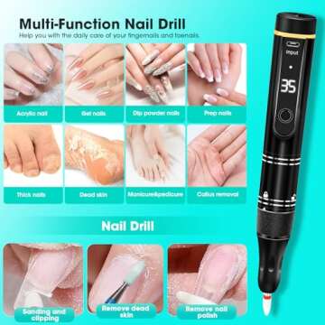 LIERKISS Nail Drill Cordless 35000RPM Rechargeable Professional Electric Nail Drill Kit Wireless Nail File Drill Acrylic Drill for Acrylic Gel Nails Manicure Pedicure Polishing Remover