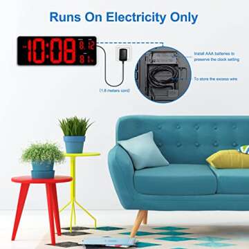 DreamSky 15.5" Large Digital Wall Clock with Jumbo Big LED Number Display, Auto DST, Date, Indoor Te...