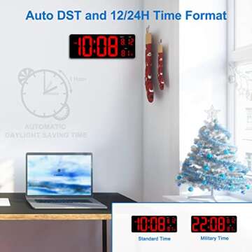 DreamSky 15.5" Large Digital Wall Clock with Jumbo Big LED Number Display, Auto DST, Date, Indoor Temperature, 12/24H, Plug in Digital Clock Wall Mounted for Home Office Garage Warehouse Shop
