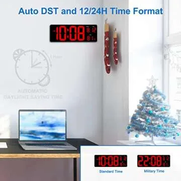 DreamSky 15.5" Large Digital Wall Clock with Jumbo Big LED Number Display, Auto DST, Date, Indoor Temperature, 12/24H, Plug in Digital Clock Wall Mounted for Home Office Garage Warehouse Shop