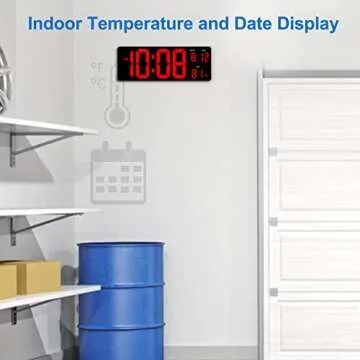 DreamSky 15.5" Large Digital Wall Clock with Jumbo Big LED Number Display, Auto DST, Date, Indoor Temperature, 12/24H, Plug in Digital Clock Wall Mounted for Home Office Garage Warehouse Shop