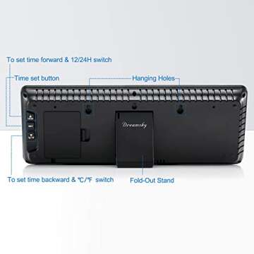 DreamSky 15.5" Large Digital Wall Clock with Jumbo Big LED Number Display, Auto DST, Date, Indoor Temperature, 12/24H, Plug in Digital Clock Wall Mounted for Home Office Garage Warehouse Shop