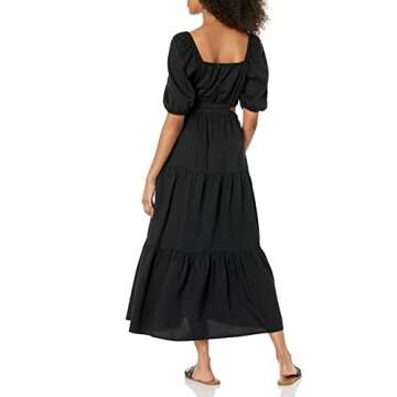 The Drop Women's Anaya Square Neck Cut-out Tiered Maxi Dress, Black, XS