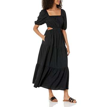The Drop Women's Anaya Square Neck Cut-out Tiered Maxi Dress, Black, XS