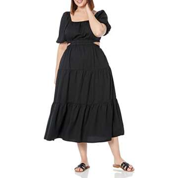 The Drop Women's Anaya Square Neck Cut-out Tiered Maxi Dress, Black, XS