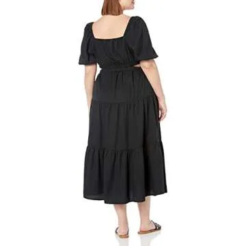 The Drop Women's Anaya Square Neck Cut-out Tiered Maxi Dress, Black, XS