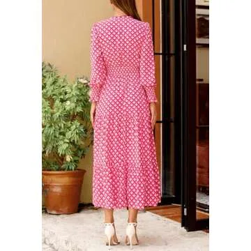 PRETTYGARDEN Women's Floral Maxi Dress - Long Sleeve V Neck Casual Elegance