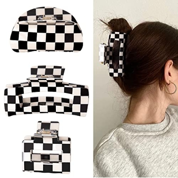 Stylish Bmobuo Vintage Checkered Hair Clips Set of 3