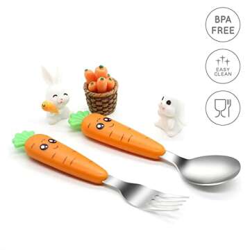 Ginbear Toddler Utensils with Case, Kids Spoons and Forks Self-feeding, Stainless Steel Baby Silverware, Child Flatware Sets, Travel Cutlery Set for Ages 18 Months+
