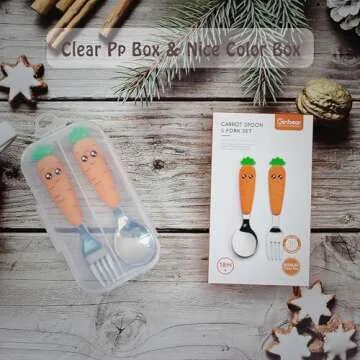 Ginbear Toddler Utensils with Case, Kids Spoons and Forks Self-feeding, Stainless Steel Baby Silverware, Child Flatware Sets, Travel Cutlery Set for Ages 18 Months+