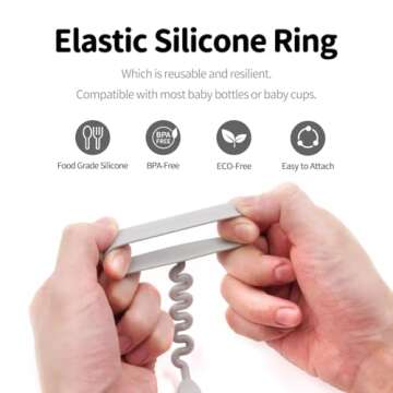 LJOWJVA Sippy Cup Strap - Keep Sippy Cups & Bottles Off the Floor - Ideal for Strollers, High Chairs & More - Food-Grade Silicone for Babies & Toddlers - 2 Pack – Gray