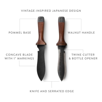 Barebones Hori Hori Ultimate - Garden Knife with Double-Edged Tempered Steel Blade, Walnut Handle, Ambidextrous Use, Japanese Knife Garden Tool for Weeding and Gardening (Tool Only)