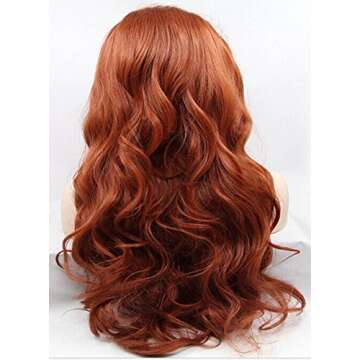 K'ryssma #350 Copper Red Lace Front Wig Glueless Auburn Long Wavy Synthetic Wigs for Women 24 inches Ginger Synthetic Wig Heat Resistant