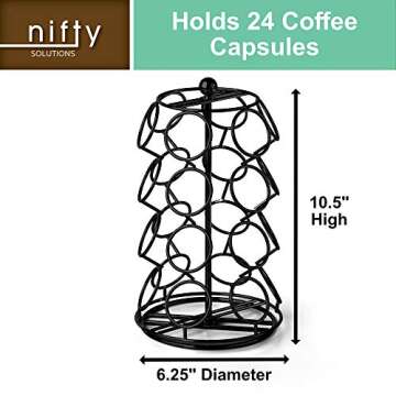 Nifty K Cup Holder – Compatible with K-Cups, Coffee Pod Carousel | 24 K Cup Holder, Spins 360-Degrees, Lazy Susan Platform, Modern Black Design, Home or Office Kitchen Counter Organizer