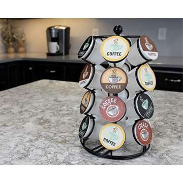 Nifty K Cup Holder – Compatible with K-Cups, Coffee Pod Carousel | 24 K Cup Holder, Spins 360-Degrees, Lazy Susan Platform, Modern Black Design, Home or Office Kitchen Counter Organizer
