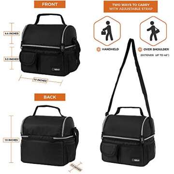 OPUX Lunch Box for Men, Adult Lunch Box Cooler, Insulated Lunch Bag Women, Dual Compartment Lunchbox for Work, Leakproof Double Decker Lunch Bag, Soft Lunch Pail Tote Boys Girls Kids School, Black