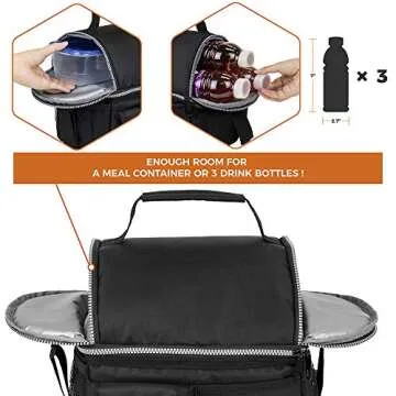 OPUX Lunch Box for Men, Adult Lunch Box Cooler, Insulated Lunch Bag Women, Dual Compartment Lunchbox for Work, Leakproof Double Decker Lunch Bag, Soft Lunch Pail Tote Boys Girls Kids School, Black