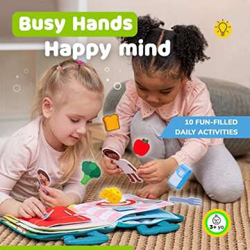 deMoca Montessori Busy Book for Toddlers, Daily Activity Quiet Book with 10 Pages Preschool Learning...