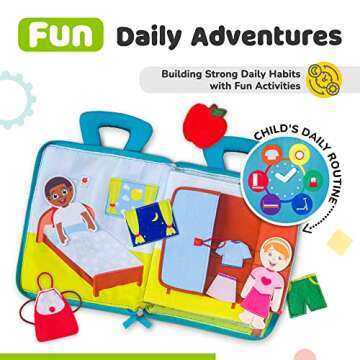 deMoca Montessori Busy Book for Toddlers, Daily Activity Quiet Book with 10 Pages Preschool Learning Activities for Fine Motor Skills Boys and Girls, Sensory Activities for 3 Years