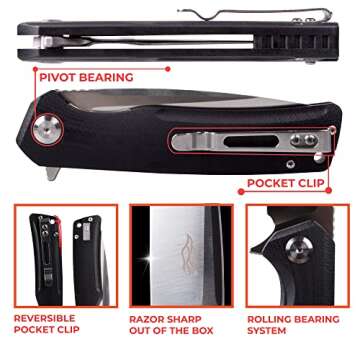 Ganzo Firebird FH91-BK Pocket Knife - D2 Steel & G10 Handle