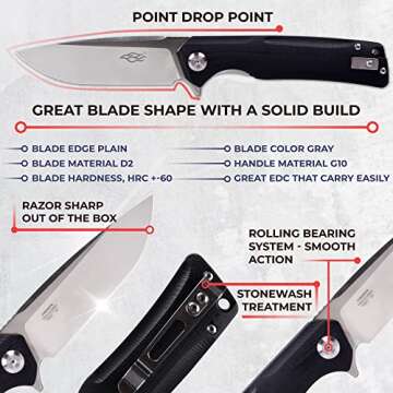 Ganzo Firebird FH91-BK Pocket Knife - D2 Steel & G10 Handle