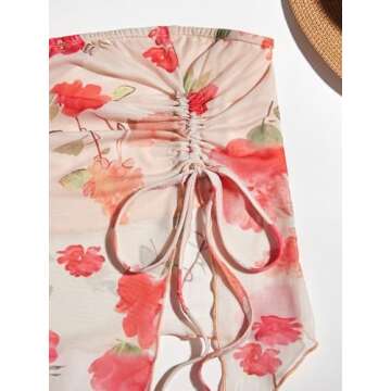 Milumia Women's 2 Piece Outfits Floral Drawstring Crop Tube Top and Mini Skirt Sets Beige X-Small