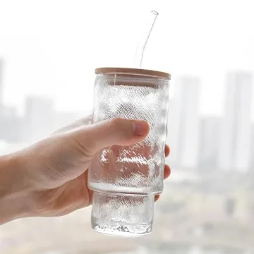 Elegant Icesip 4 Pcs Glass Set with Lids & Straws