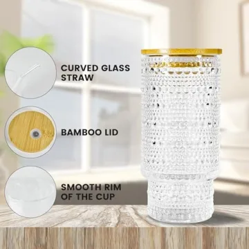 Elegant Icesip 4 Pcs Glass Set with Lids & Straws