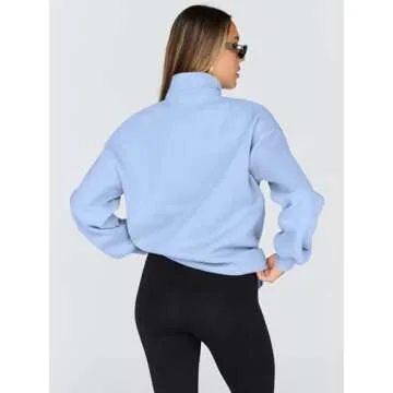 Trendy Queen Womens Oversized Sweatshirts Fall Fashion Hoodies Half Zip Pullover Long Sleeve Shirts Clothes Outfits LightBlue M