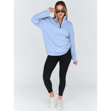 Trendy Queen Womens Oversized Sweatshirts Fall Fashion Hoodies Half Zip Pullover Long Sleeve Shirts Clothes Outfits LightBlue M