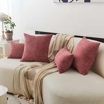 Home Brilliant Throw Pillow Covers Striped Corduroy Velvet Cushion Cover for Baby Supersoft Handmade Decorative Pillowcase, 50cm, 20 x 20 Inch, Dry Rose Pink