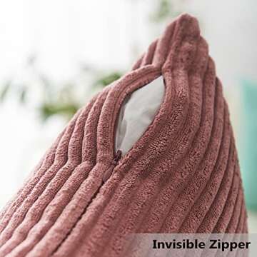 Home Brilliant Throw Pillow Covers Striped Corduroy Velvet Cushion Cover for Baby Supersoft Handmade Decorative Pillowcase, 50cm, 20 x 20 Inch, Dry Rose Pink