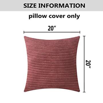 Home Brilliant Throw Pillow Covers Striped Corduroy Velvet Cushion Cover for Baby Supersoft Handmade Decorative Pillowcase, 50cm, 20 x 20 Inch, Dry Rose Pink