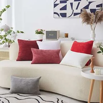 Home Brilliant Throw Pillow Covers Striped Corduroy Velvet Cushion Cover for Baby Supersoft Handmade Decorative Pillowcase, 50cm, 20 x 20 Inch, Dry Rose Pink