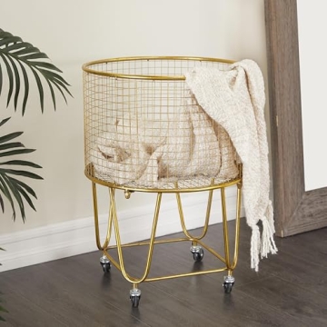 Stylish Deco 79 Gold Metal Laundry Cart - Functional Elegance