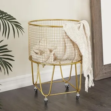 Stylish Deco 79 Gold Metal Laundry Cart - Functional Elegance