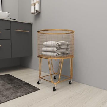 Stylish Deco 79 Gold Metal Laundry Cart - Functional Elegance