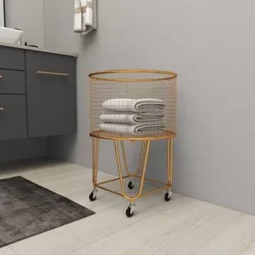 Stylish Deco 79 Gold Metal Laundry Cart - Functional Elegance