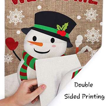 WATINC Burlap Welcome Garden Flag with Snowman for Christmas Decorations, Double Sided Flags with Snowflakes Animal for House Yard Winter Party Decor, Season Home Outdoor Flag Garden 18.5 x 12.4 Inch