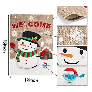 WATINC Burlap Welcome Garden Flag with Snowman for Christmas Decorations, Double Sided Flags with Snowflakes Animal for House Yard Winter Party Decor, Season Home Outdoor Flag Garden 18.5 x 12.4 Inch