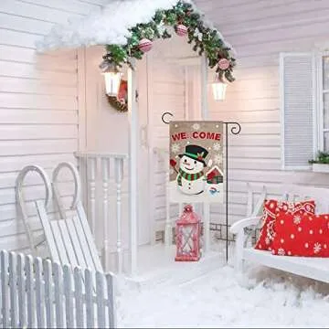 WATINC Burlap Welcome Garden Flag with Snowman for Christmas Decorations, Double Sided Flags with Snowflakes Animal for House Yard Winter Party Decor, Season Home Outdoor Flag Garden 18.5 x 12.4 Inch
