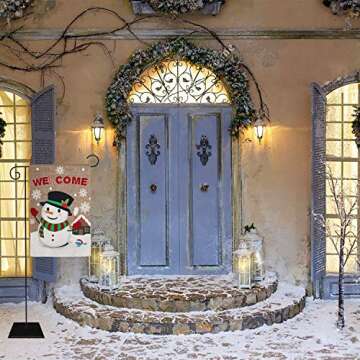 WATINC Burlap Welcome Garden Flag with Snowman for Christmas Decorations, Double Sided Flags with Snowflakes Animal for House Yard Winter Party Decor, Season Home Outdoor Flag Garden 18.5 x 12.4 Inch