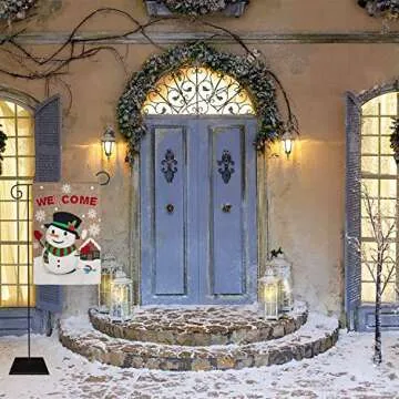WATINC Burlap Welcome Garden Flag with Snowman for Christmas Decorations, Double Sided Flags with Snowflakes Animal for House Yard Winter Party Decor, Season Home Outdoor Flag Garden 18.5 x 12.4 Inch