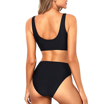 Tempt Me Women Black Two Piece Sporty High Waisted Swimsuit